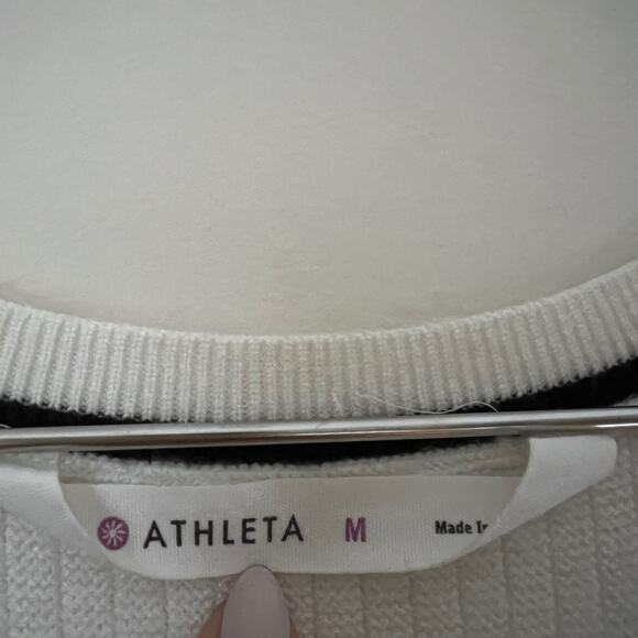Athleta On the Town Cream with Black Trim Ribbed Knit Sweater Tunic Top Size M - Picture 8 of 16